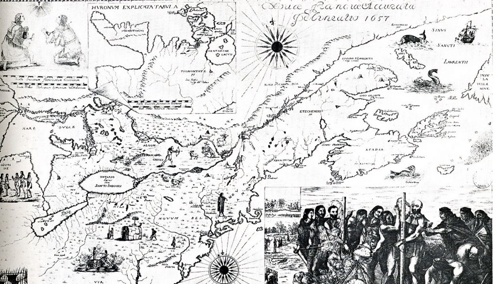 Bressani map of 1657. Life of Jean de Brébeuf and Gabriel Lalemant 